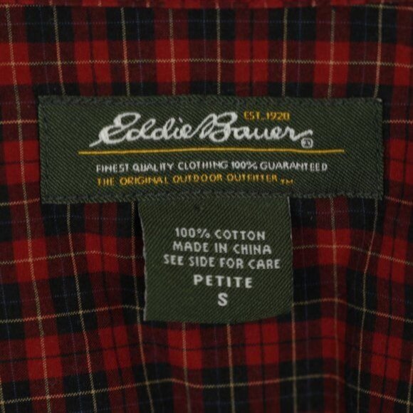 Eddie Bauer Women's Petite Small Black Red Plaid Long Sleeve Button Up Shirt - Picture 6 of 7